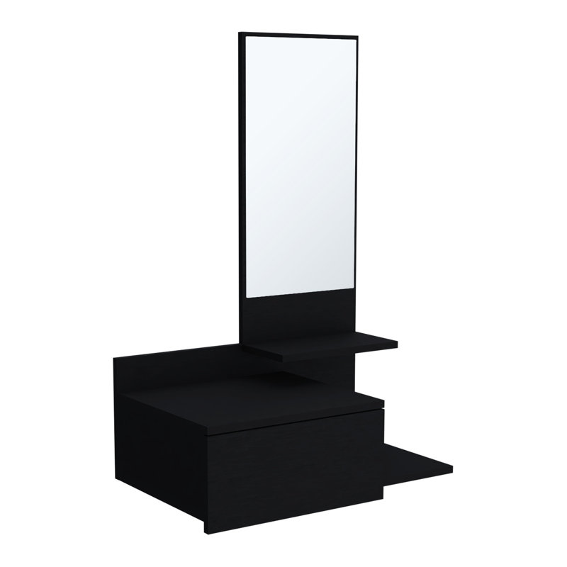 3 Shelf Console Table With Full Sized Drawer - Black, & Elegant Style And Extension Option, Black