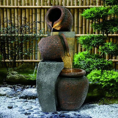 Weather Resistant Sculptural Fountain with Lights