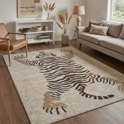 Tapis d'intérieur beige / brun à motif animalier Addingham