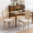 Solid Wood Frame Antique Painting Linen Fabric Rattan Back Dining Chair,Set Of 2
