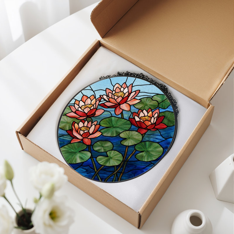 Panneau de vitrail en verre coloré H 7,8 po