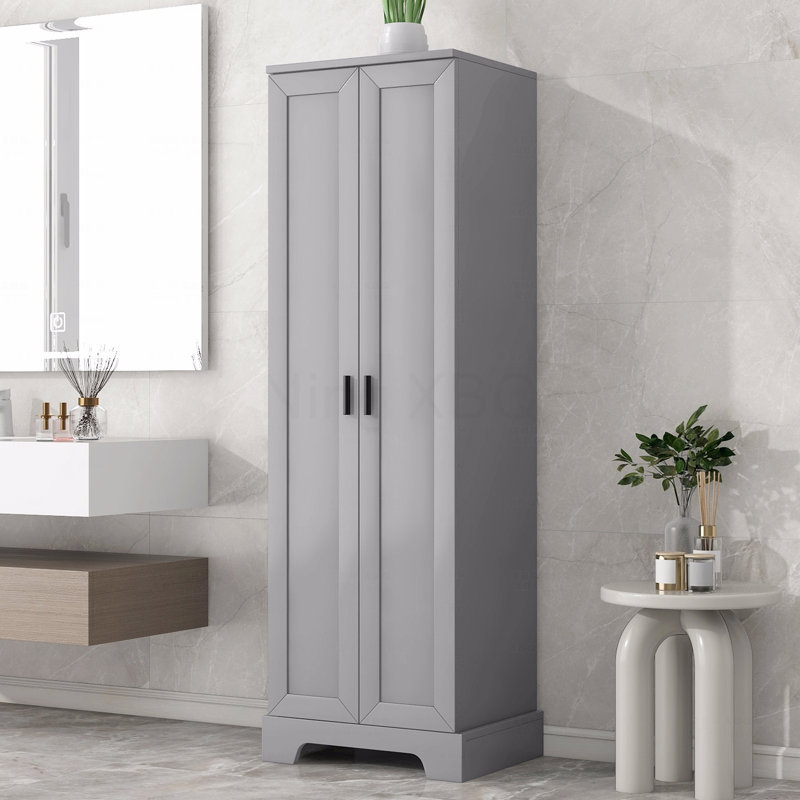 Storage Cabinet With 2-Doors For Bathroom, Office, Adjustable Shelves, MDF Board, Gray