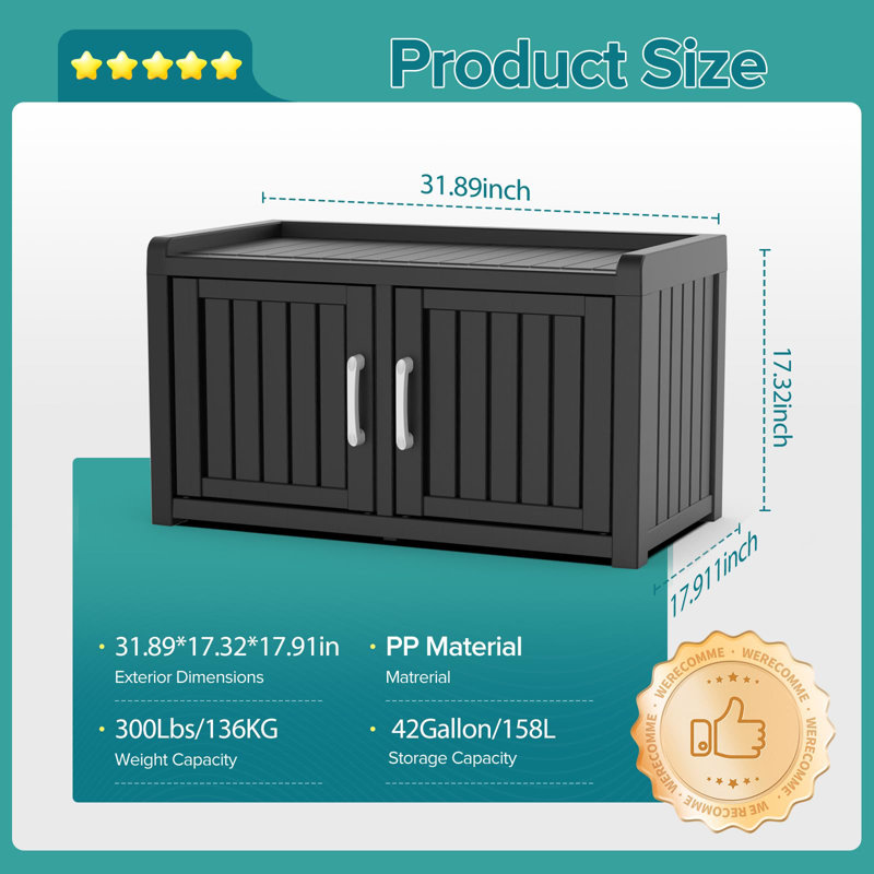 Outdoor Shoe Cabinet Double Doors, Black