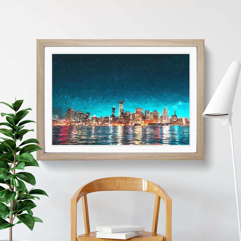 Reflection of the San Francisco Skyline - Picture Frame Painting Print, 36cm H x 48cm W x 2cm D, Oak Framed