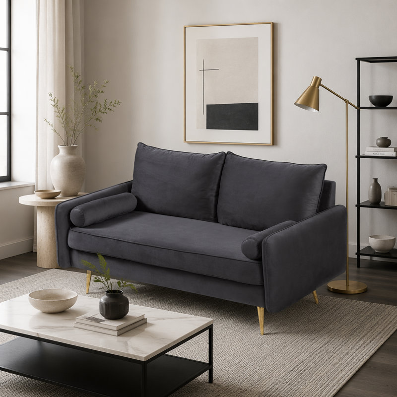 Causeuse moderne en velours 2 places, Gris