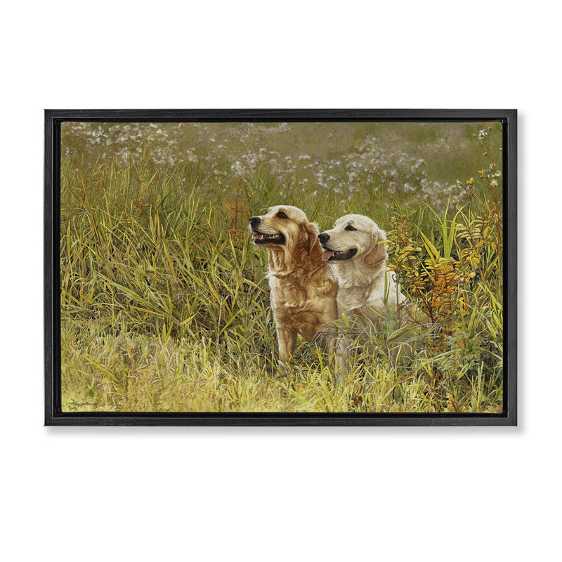 Cadre flottant Happy Dogs Field Day, design par Sueellen Ross, H 17 po x l 25 po, Cadre flottant noir de jais
