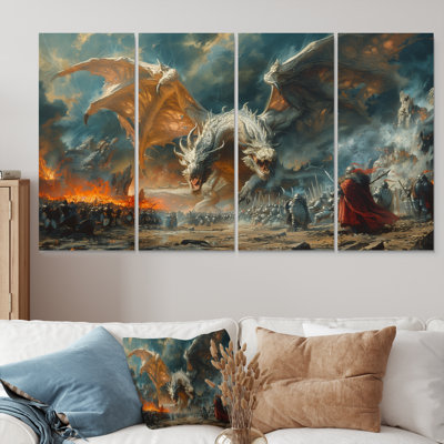 Epic Battle Between Dragons And Soldiers II - Dragons Wall Art Living Room Set