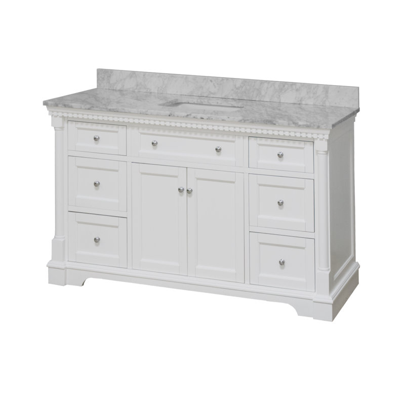 Ensemble de meuble-lavabo simple 60 po Fossen, Blanc, Marbre de Carrare