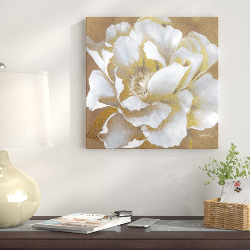 Golden Bloom II, reproduction d'art sur toile tendue, H 18 po x l 18 po x P 1,5 po, Toile avec cadre noir, Pas de tapis