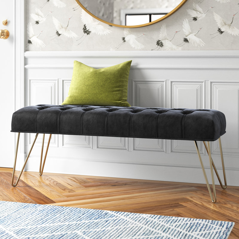 Celia Velvet Upholstered Bench, Black