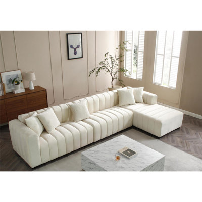 Channel Tufted Sofa Velvet Upholstered Modular Sofa