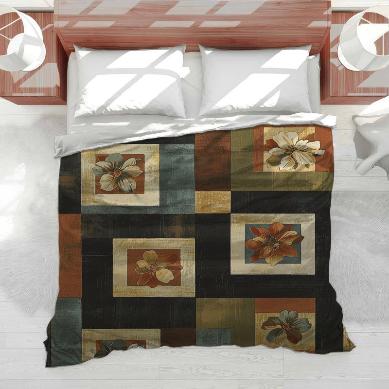 Édredon floral à motif géométrique Mid-Century, Édredon simple très long