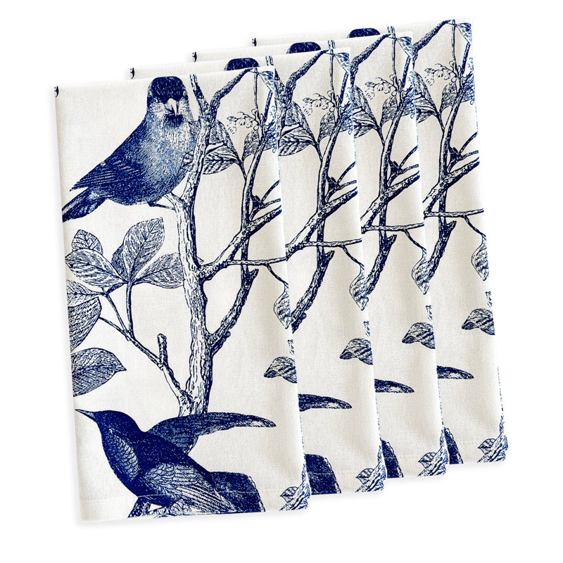 Arbor Birds Blue and White Cotton Square Napkin Set