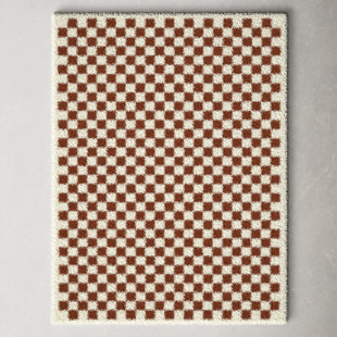 Covey Checkered Shag Area Rug  Checkerboard Plaid Carpet