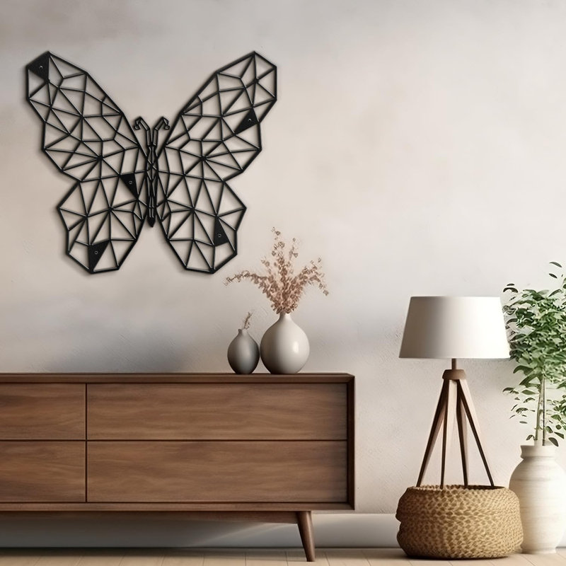 Décoration murale abstraite en métal The Butterfly Effect, H 26,4 po x l 30 po x P 0,05 po, Noir