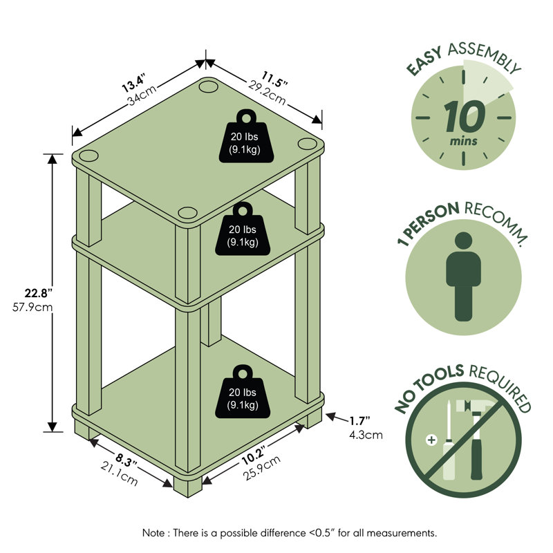 Table d'appoint, table de chevet à 3 niveaux avec tablette ouverte, montage sans outil, avec structure tubulaire carrée, pour salon ou chambre, blanche