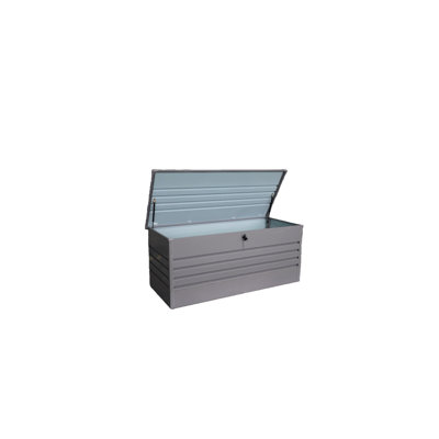 Coffre de terrasse extérieur en métal de 260 gallons, gris, imperméable, verrouillable pour les coussins de meubles de patio, accessoires de piscine, outils de jardin, housse à double couche, assemblage facile, charnière hydraulique de renfort de fond,