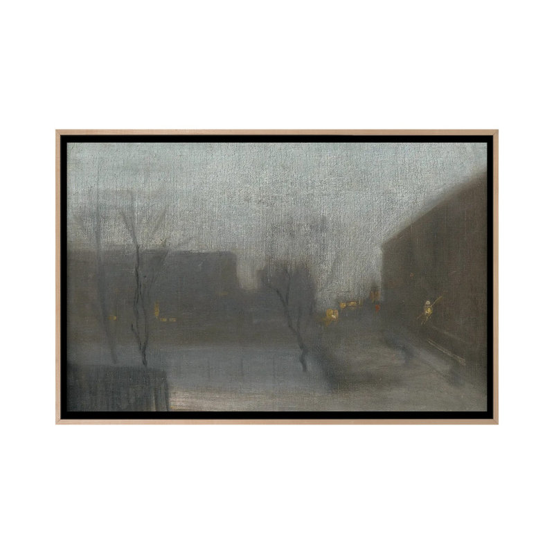 Nocturne Trafalgar Square Snow - reproduction d'art murale - toile encadrée, 18 po x 26 po, Toile avec cadre, Beige
