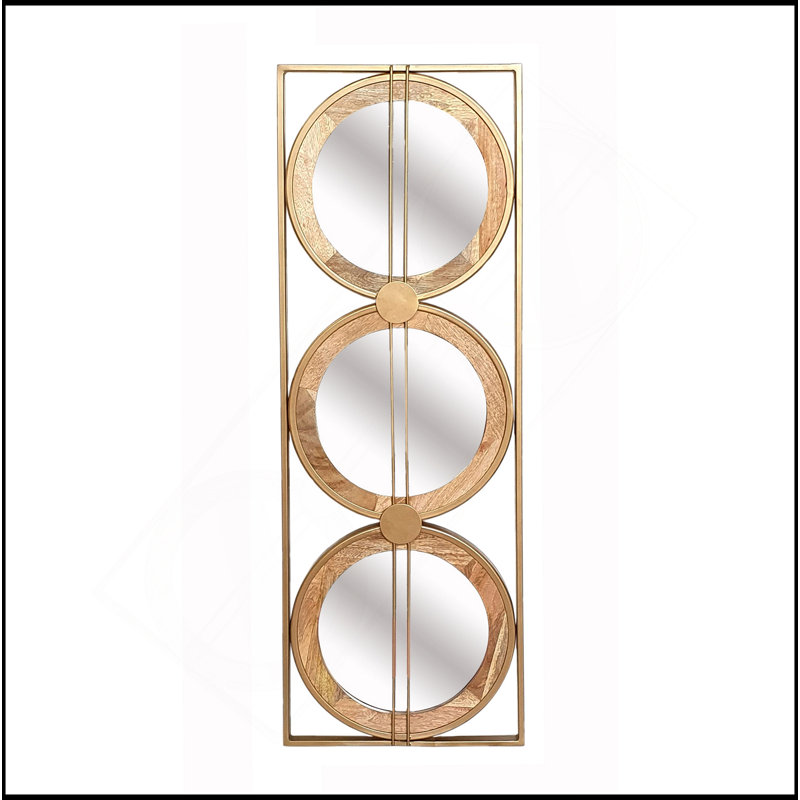 3 Mirror Piece Wall Mirror In Gold Rectangular Frame, Home Wall Decor For Bedroom Living Room, 40"X14"