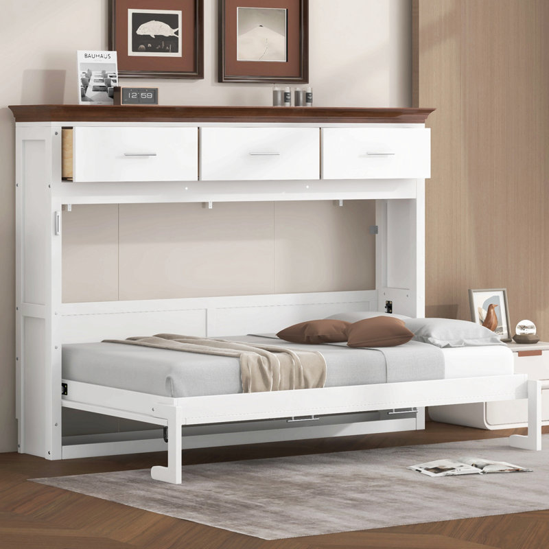 Lit escamotable simple avec 3 tiroirs, blanc