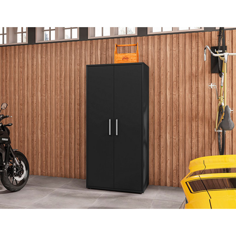 Eiffel 73.43" H x 35.43" W x 17.72" Modern Garage Cabinet with Adjustable Shelves in Black, Black Matte