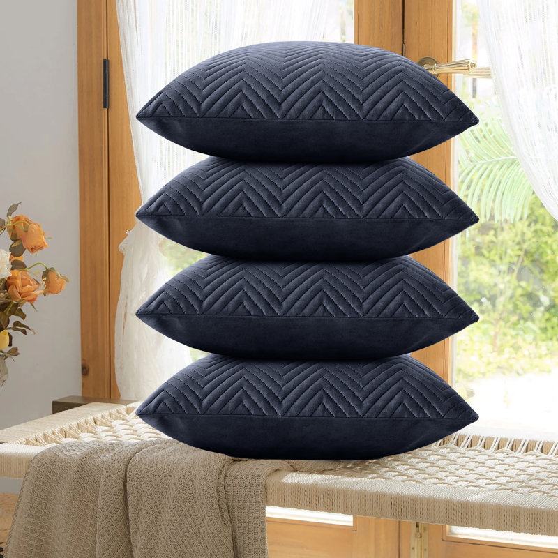 Embossed Velvet Cushion Cover (4 Piece Set), Charcoal