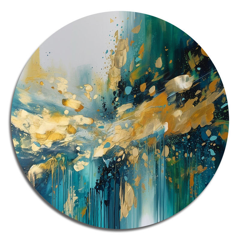 «Golden Explosion Triangles IV», art mural rond abstrait géométrique sur métal, H 29 po x l 29 po x P 1 po