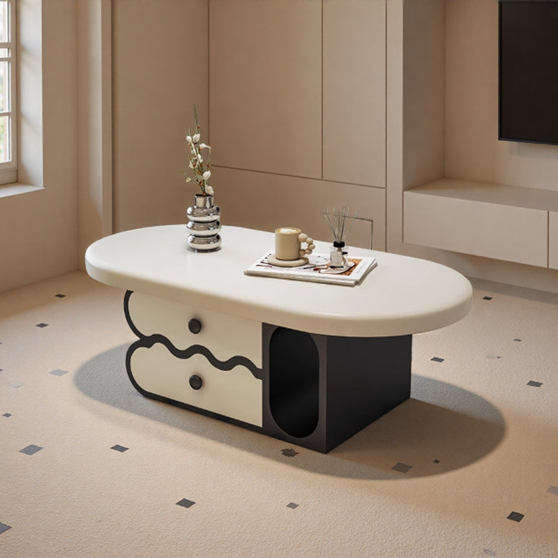 Table basse ovale pour le salon, maison compacte, H 16,5 po x L 47,2 po x l 23,6 po, Blanc