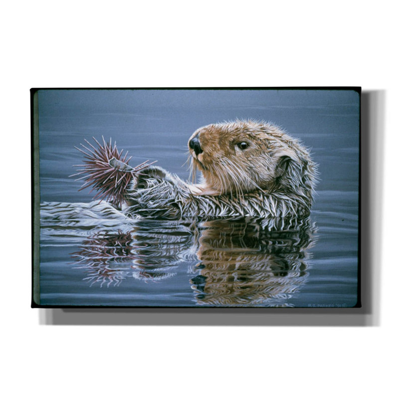 Loutre de mer avec oursin sur toile par Ron Parker, H 12 po x l 18 po x P 0,75 po