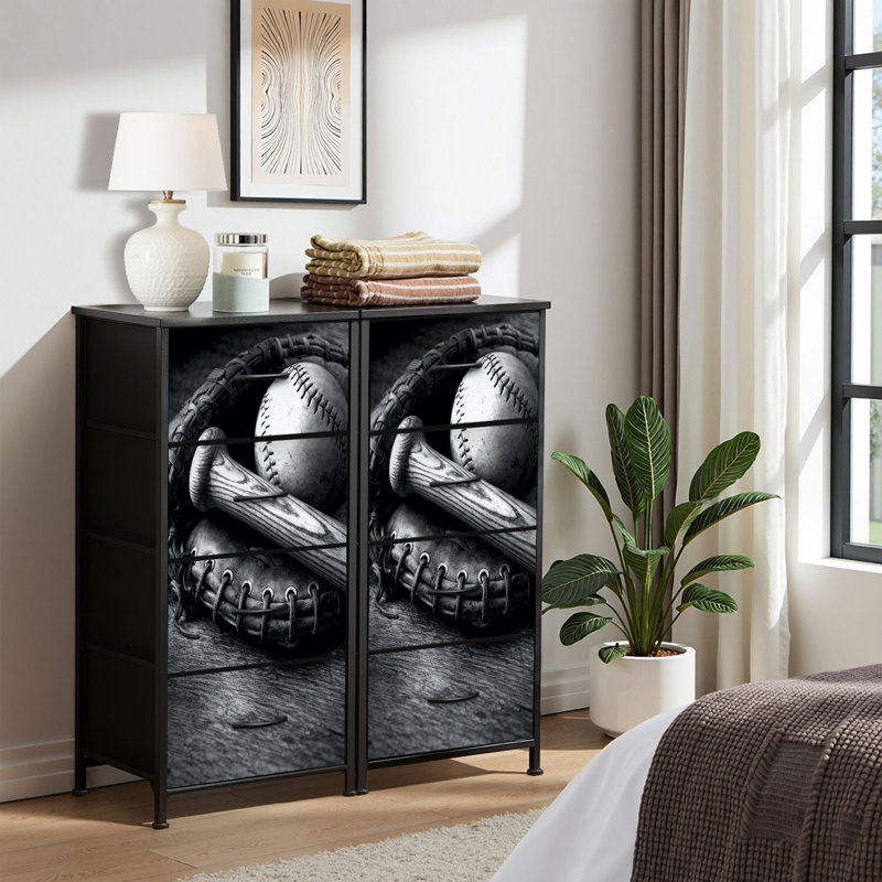 4 Drawer Dresser for Bedroom, Narrow Chest of Drawers, Wooden Top and Study Iron Frame 18"x37.5"-(WxH)