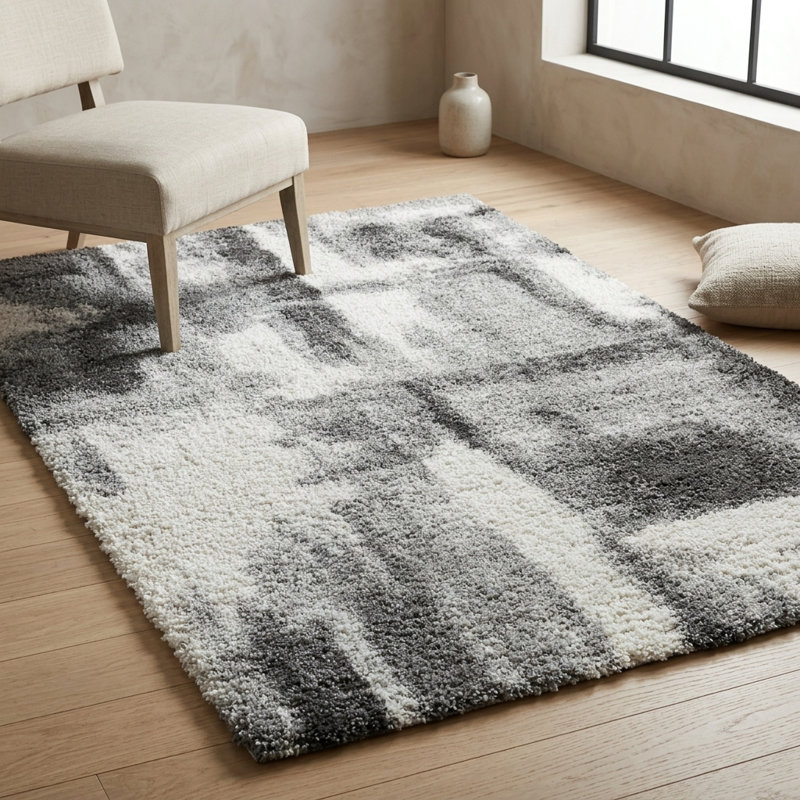 Tapis gris anthracite à poils longs Alban, Rectangle 6 pi 6 po x 9 pi 6 po