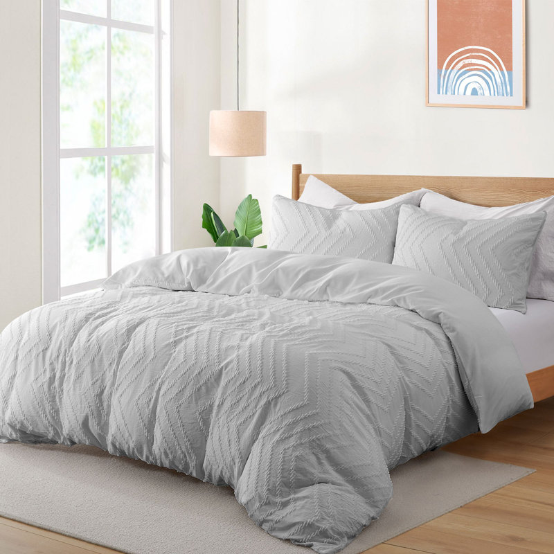 Microfiber Duvet Cover Set, Light Gray, Twin Duvet Cover + 1 Standard Pillowcase