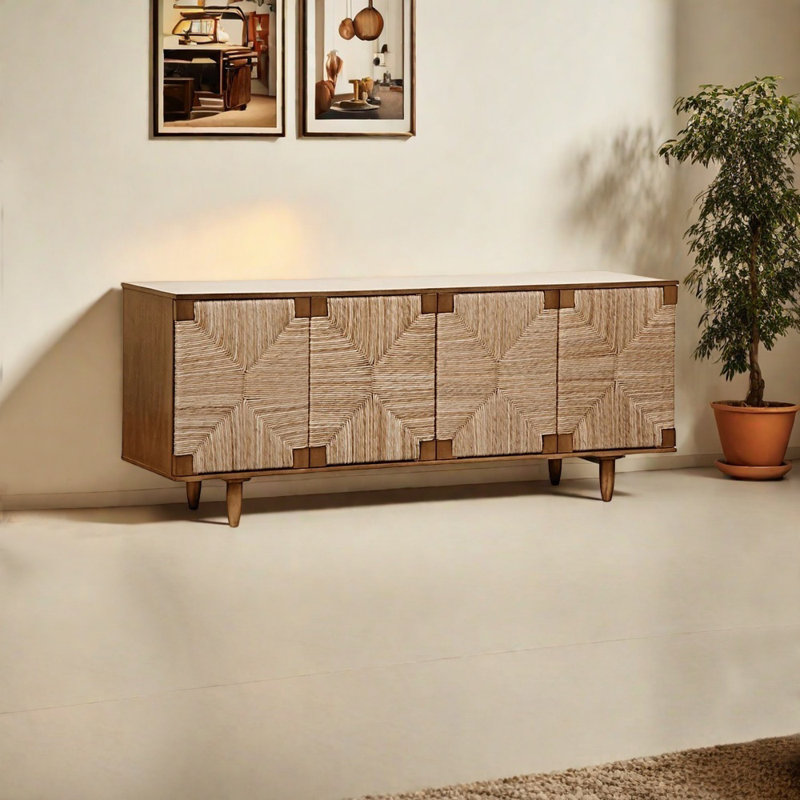 Meuble télé tissé de style médiéval américain, Brun