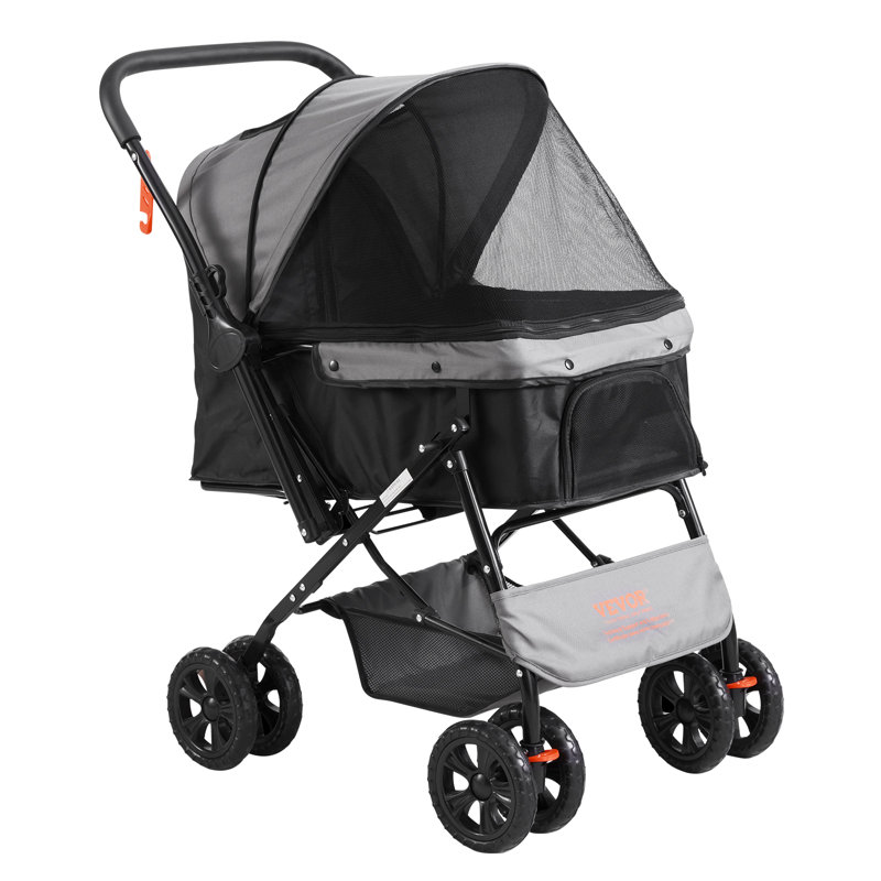 VEVOR Foldable Black and Gray Pet Stroller with Reversible Handle