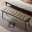 Banc de table en bois de chêne naturel pour salle à manger avec coussin en cuir-955389428