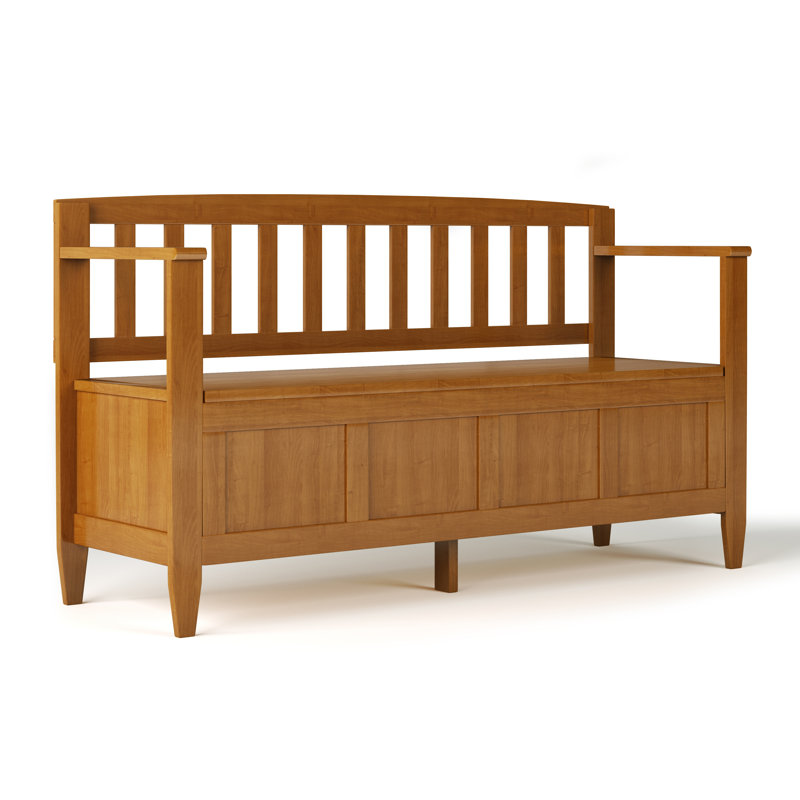 Brooklyn 48"W Solid Wood Contemporary Entryway Storage Bench with Lift-Up Lid, Light Golden Brown