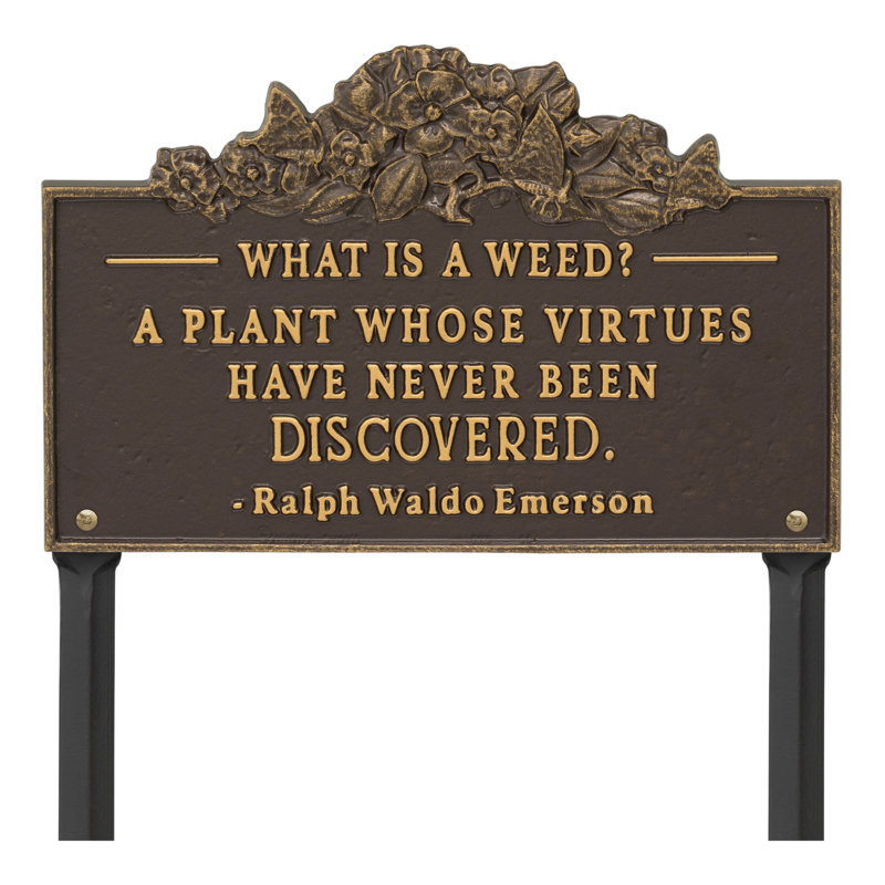 What is a Weed Garden Lawn Plaque, 17, Bronze/Gold