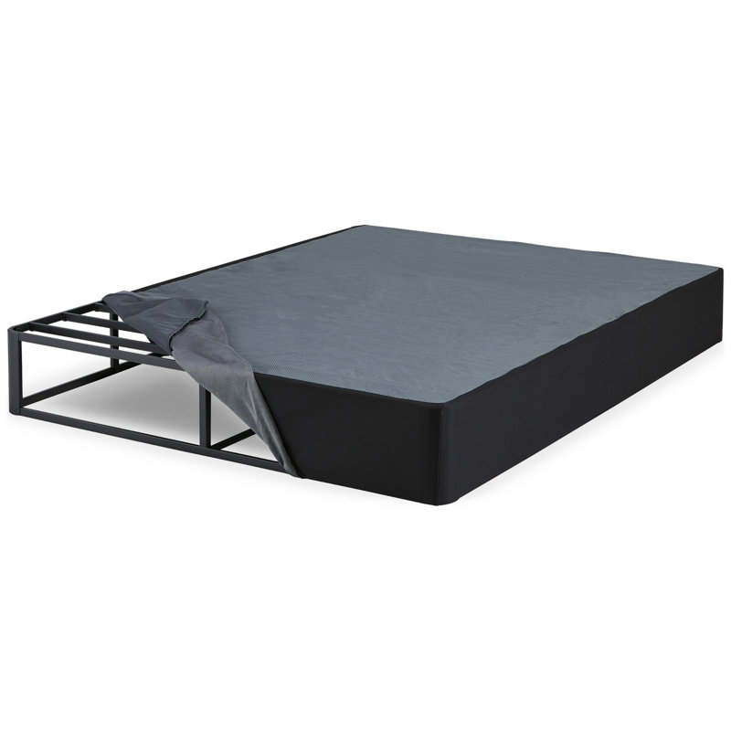 Sommier pour grand lit en métal Arrie, housse amovible en tissu gris, pliable
