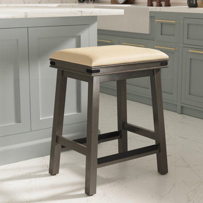 Tabouret de comptoir gris vieilli de 24 po avec housse de siège en cuir français confortable - crée une ambiance chaleureuse et offre une option de siège confortable et élégante pour votre maison
