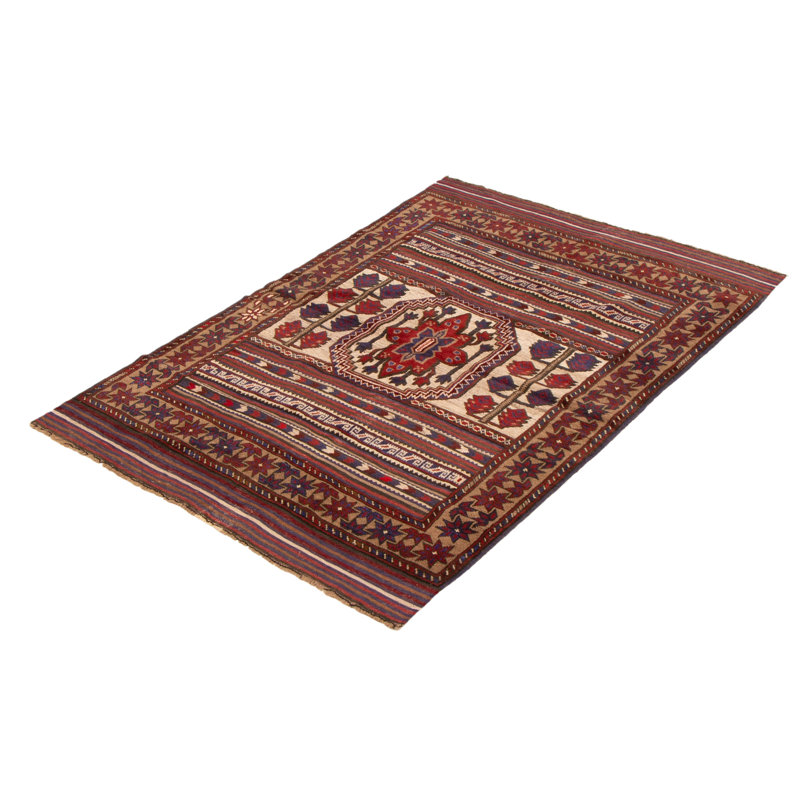 Tapis tadjik crème, rouge 4 pi 1 po x 6 pi 3 po