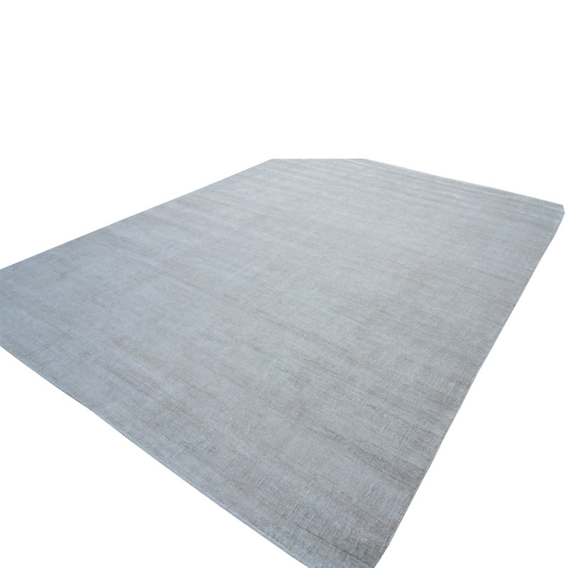 Solid Saree Silk Rug, Beige, Rectangle 9' x 12'