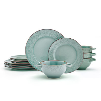 Pfaltzgraff Kori 12-piece Stoneware Dinnerware Set, Service For 4 In Sage