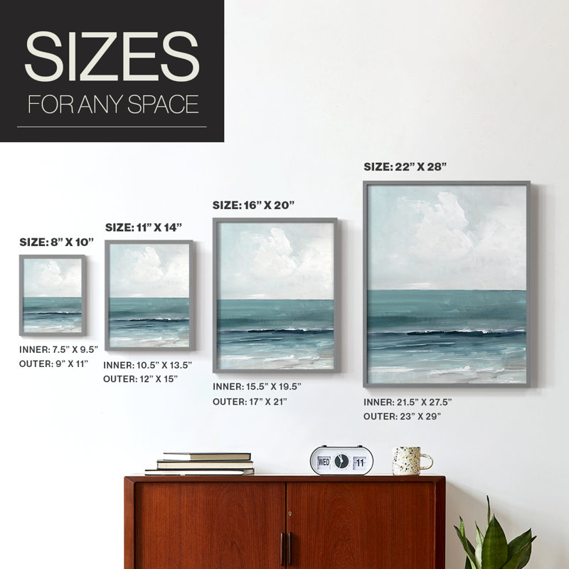 Teal Seas I Framed Print - Solid Wood, Gray, 30" H x 24" W