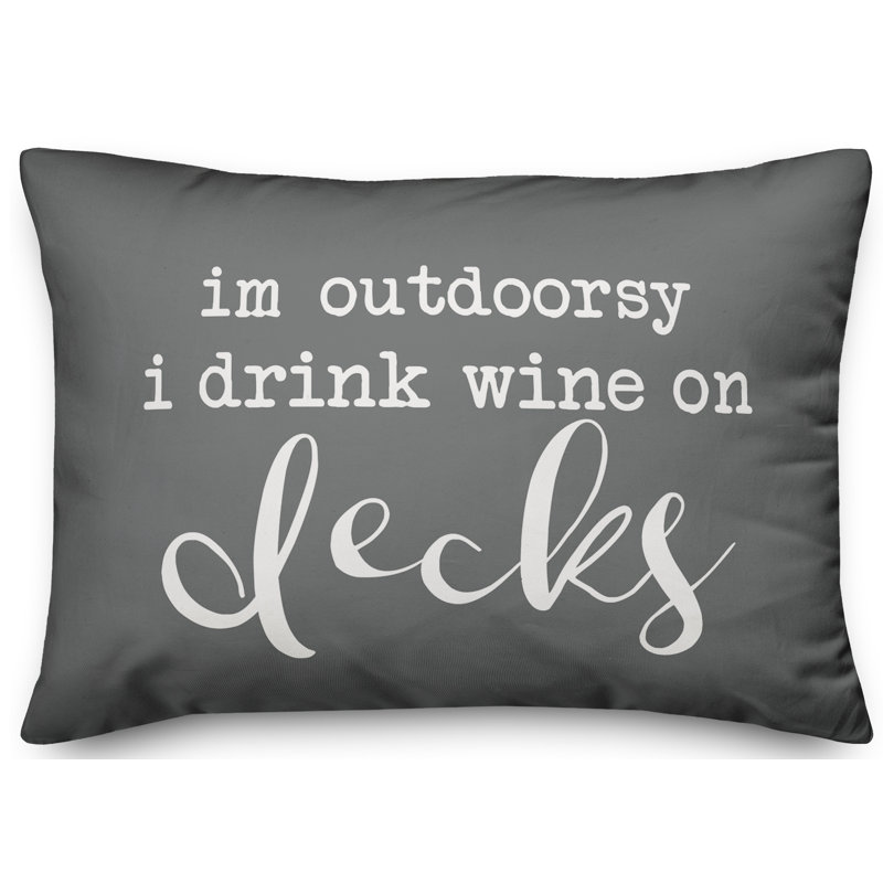 Housse et insert pour coussin d'extérieur Drink Wine on Decks, Gris foncé / Blanc