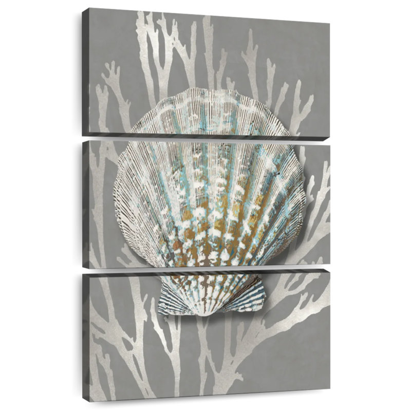 Aletra corail argenté sur fond gris IV, H 32 po x l 20 po