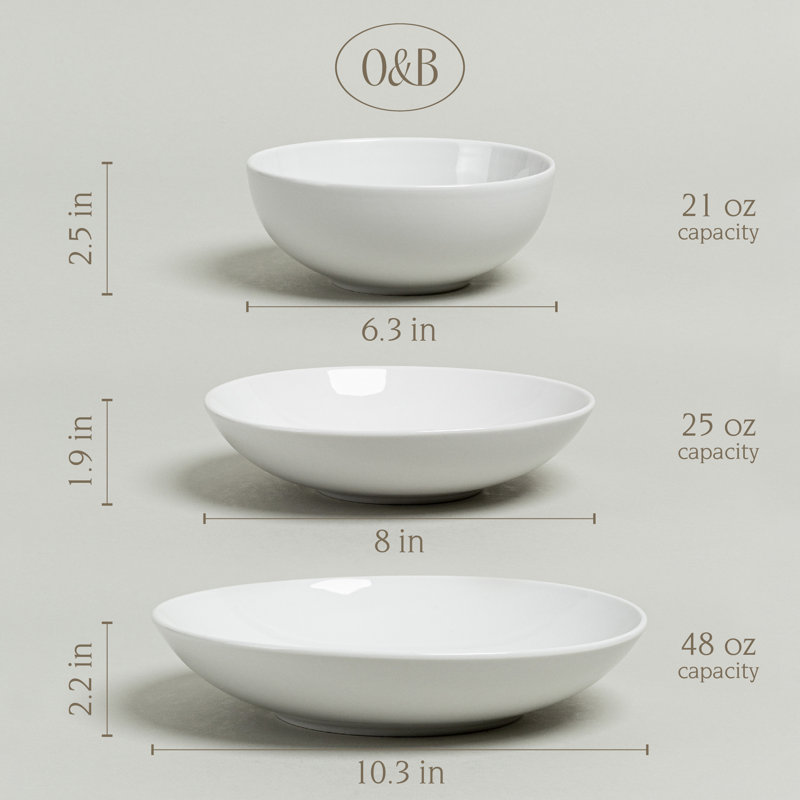 over&back Coupe 12-Piece Glossy White Hand-Finished Porcelain Dinnerware Set