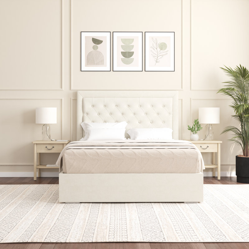 Merissa Upholstered Bed Frame, Cream, Double (4'6)