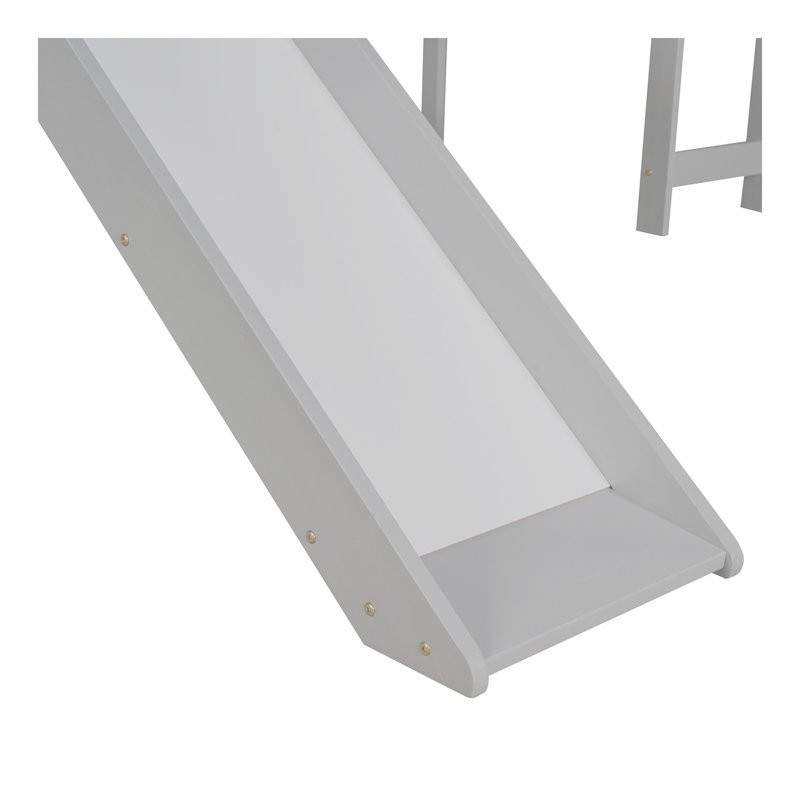 Lit mezzanine avec glissade, conception multifonctionnelle, simple (gris)
