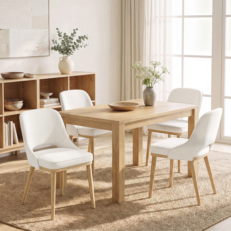 Chenille Upholstered Dining Chair With Solid Wood Legs, Beige, 4