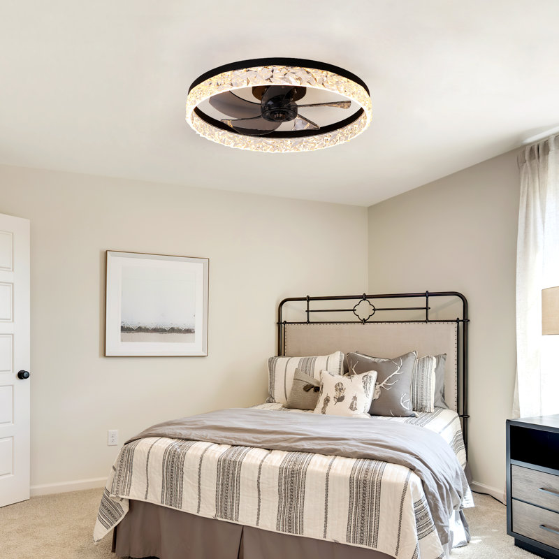 Indoor Flush Mount Ceiling Fan With LED Light And Remote Control, Matte Black